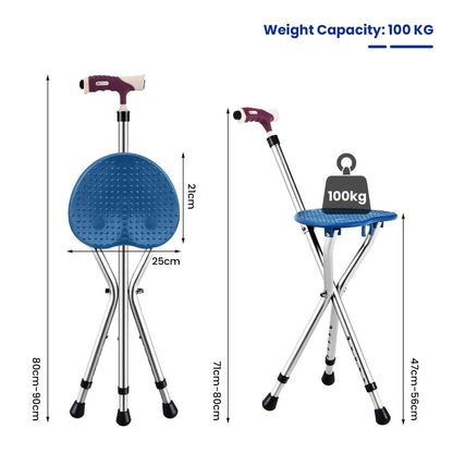 Height Adjustable Folding Massage Cane Seat Walking Stick with LED Light-Blue