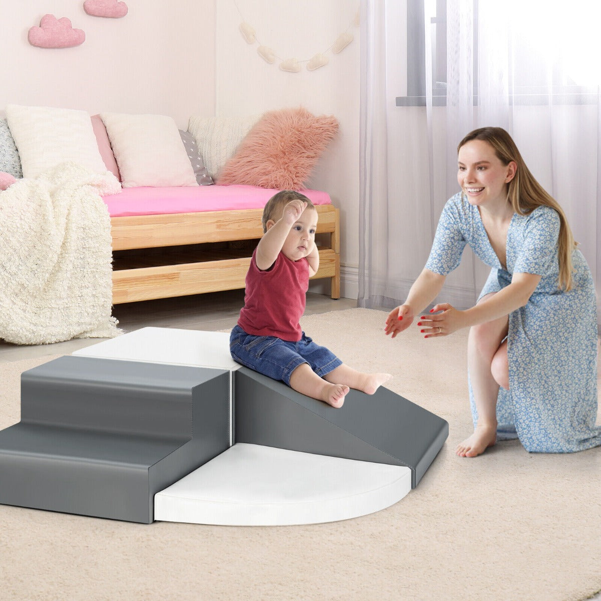 4 Pieces Climb and Crawl Foam Play Set for Toddlers Preschoolers-Grey
