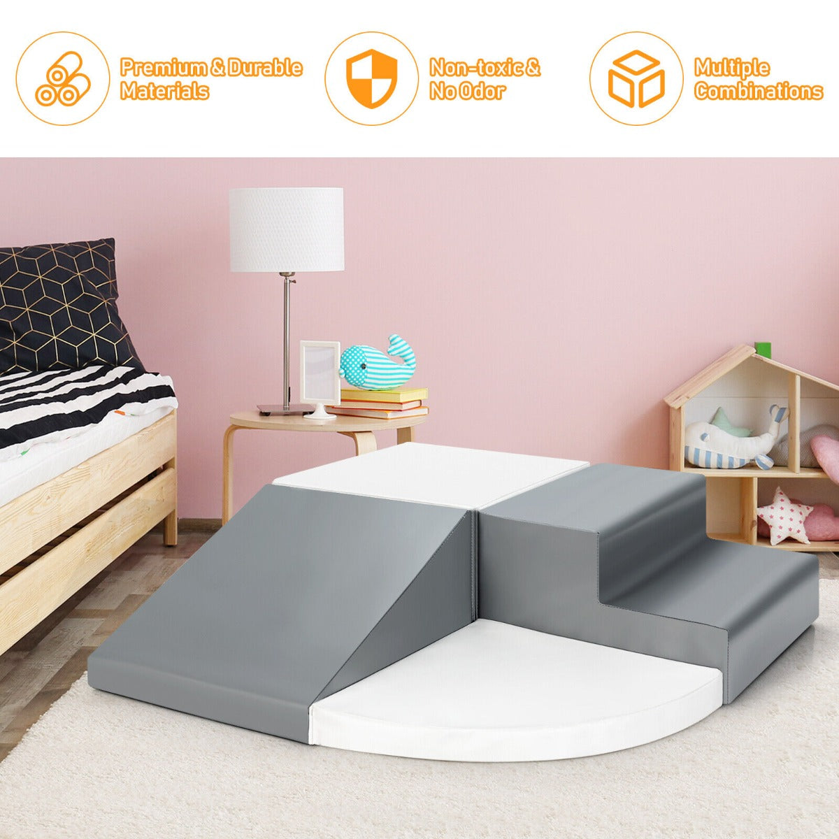 4 Pieces Climb and Crawl Foam Play Set for Toddlers Preschoolers-Grey