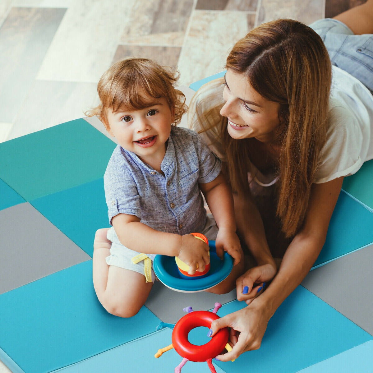 4-Section Folding Toddler Play Mat for Home and School Kindergarten--Blue