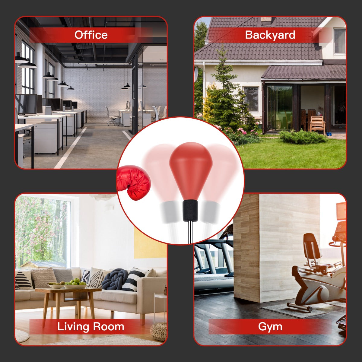 Punching Bag with Stand and Gloves-Red