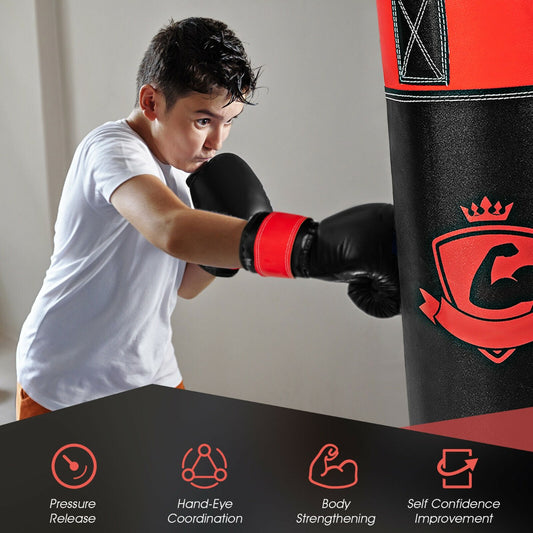Kids Punch Bag with Hand Wraps and Wall Bracket for Workout -Black