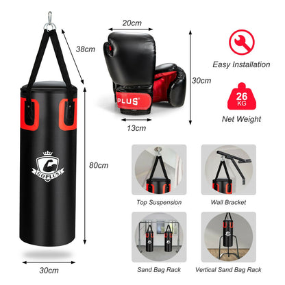 Heavy Hanging Punching Bag with Gloves and Wall Bracket