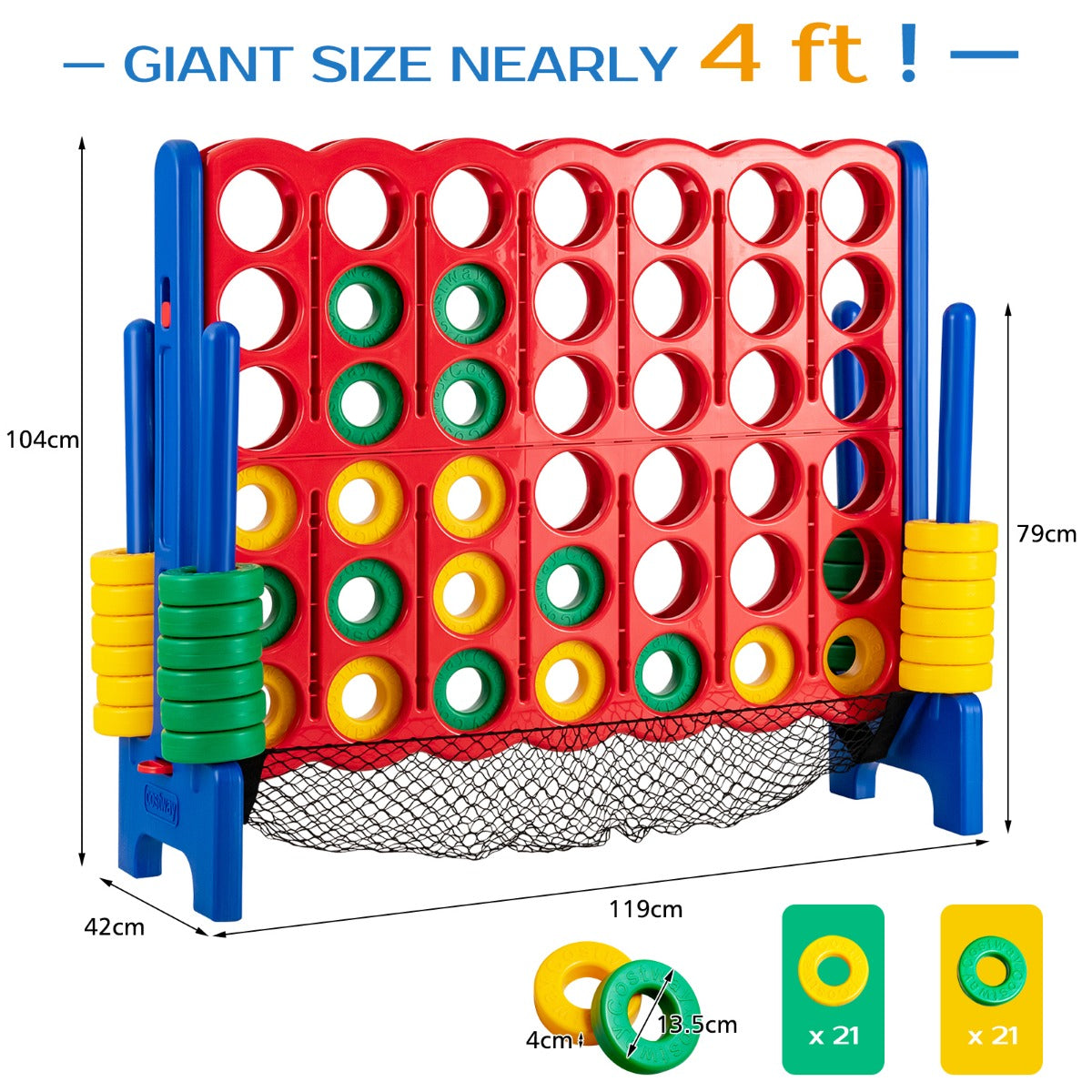 Jumbo 4-to-Score Giant Game Set and Quick-Release Level for Kids Adults-Blue