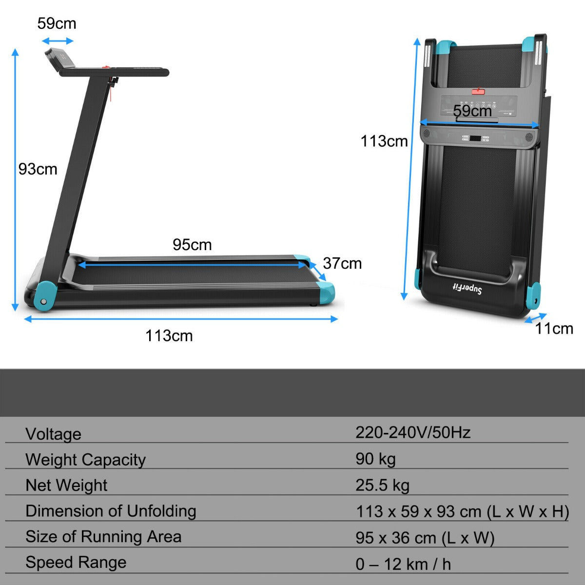 Folding Treadmill with APP Control and Bluetooth Speaker-Blue