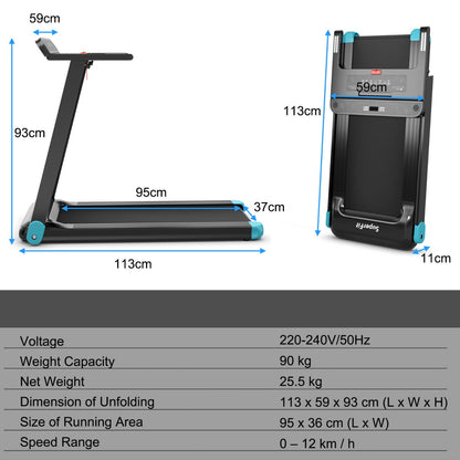 Folding Treadmill with APP Control and Bluetooth Speaker-Blue