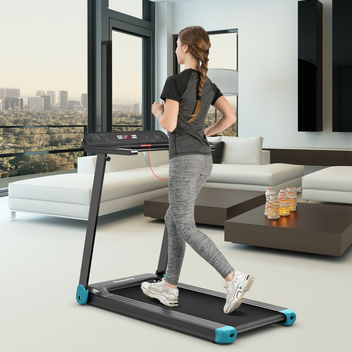 Folding Treadmill with APP Control and Bluetooth Speaker-Blue