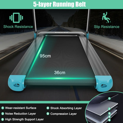 Folding Treadmill with APP Control and Bluetooth Speaker-Blue