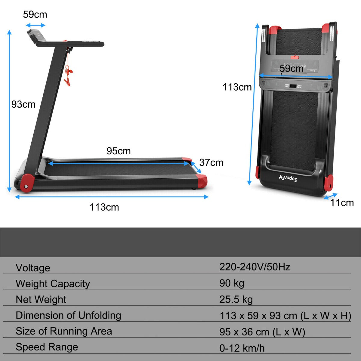 Folding Treadmill with APP Control and Bluetooth Speaker-Red