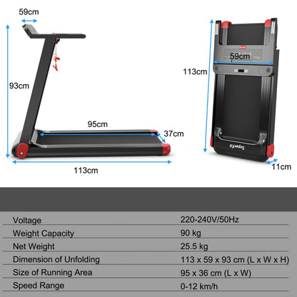 Folding Treadmill with APP Control and Bluetooth Speaker-Red