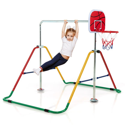 Expandable Gymnastics Bar with Basketball Hoop for Kids Juniors-Colourful