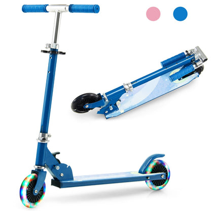 Foldable Kids Scooter with Light Up Wheels Adjustable Handlebar-Blue