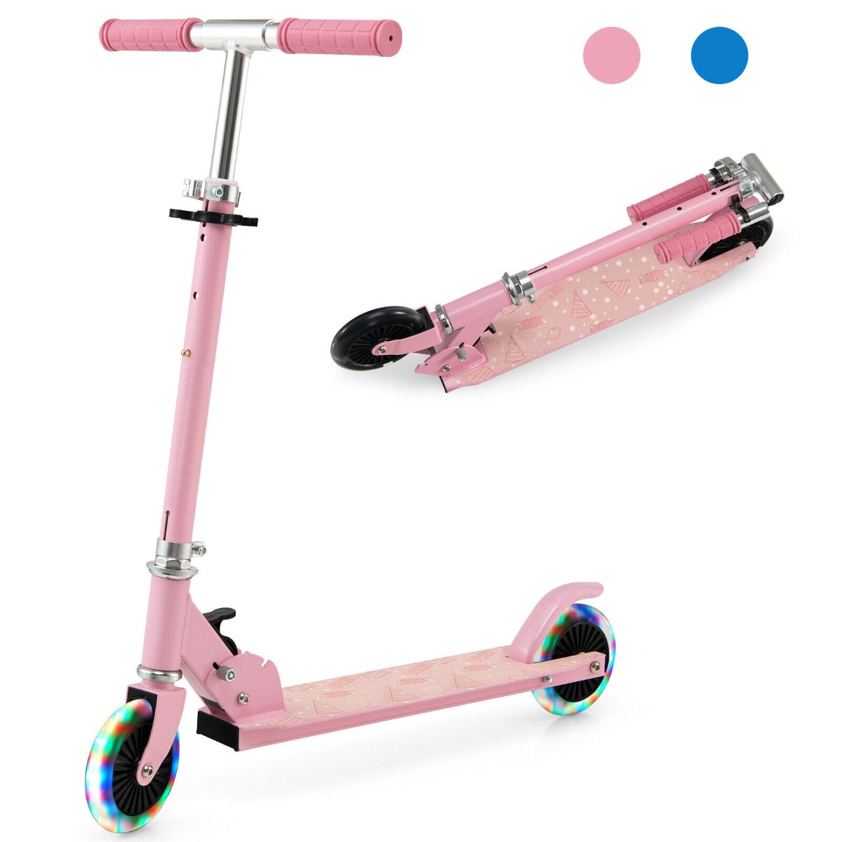 Foldable Kids Scooter with Light Up Wheels Adjustable Handlebar-Pink
