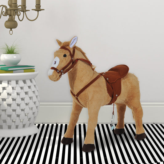 HOMCOM Childrens Plush Rocking Pony W/Sound-Beige