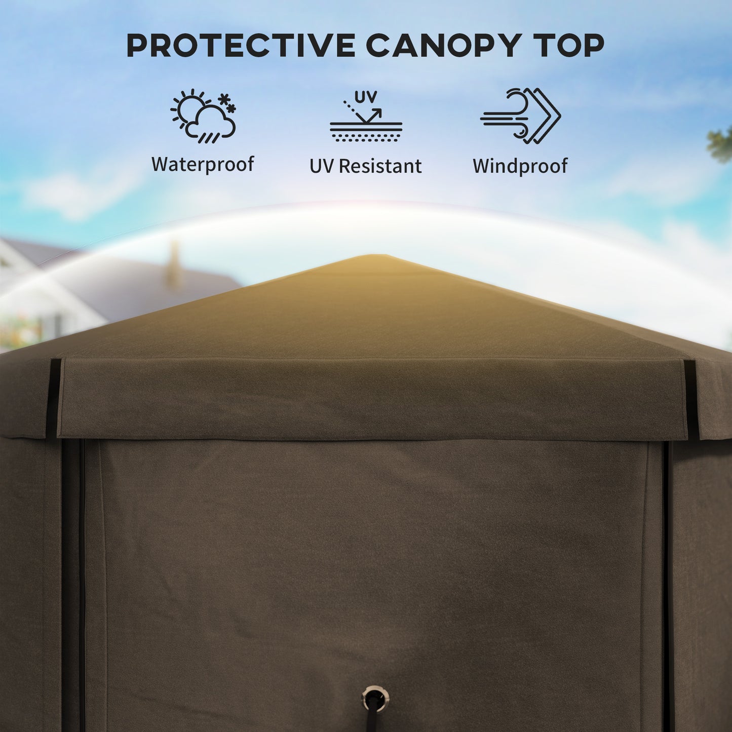 Outsunny 3 x 3(m) Hexagon Pop Up Gazebo with 5 Sides and Carry Bag, Waterproof, UV Resistant Party Tent Instant Event Shelter with Netting for Garden, Patio, Brown