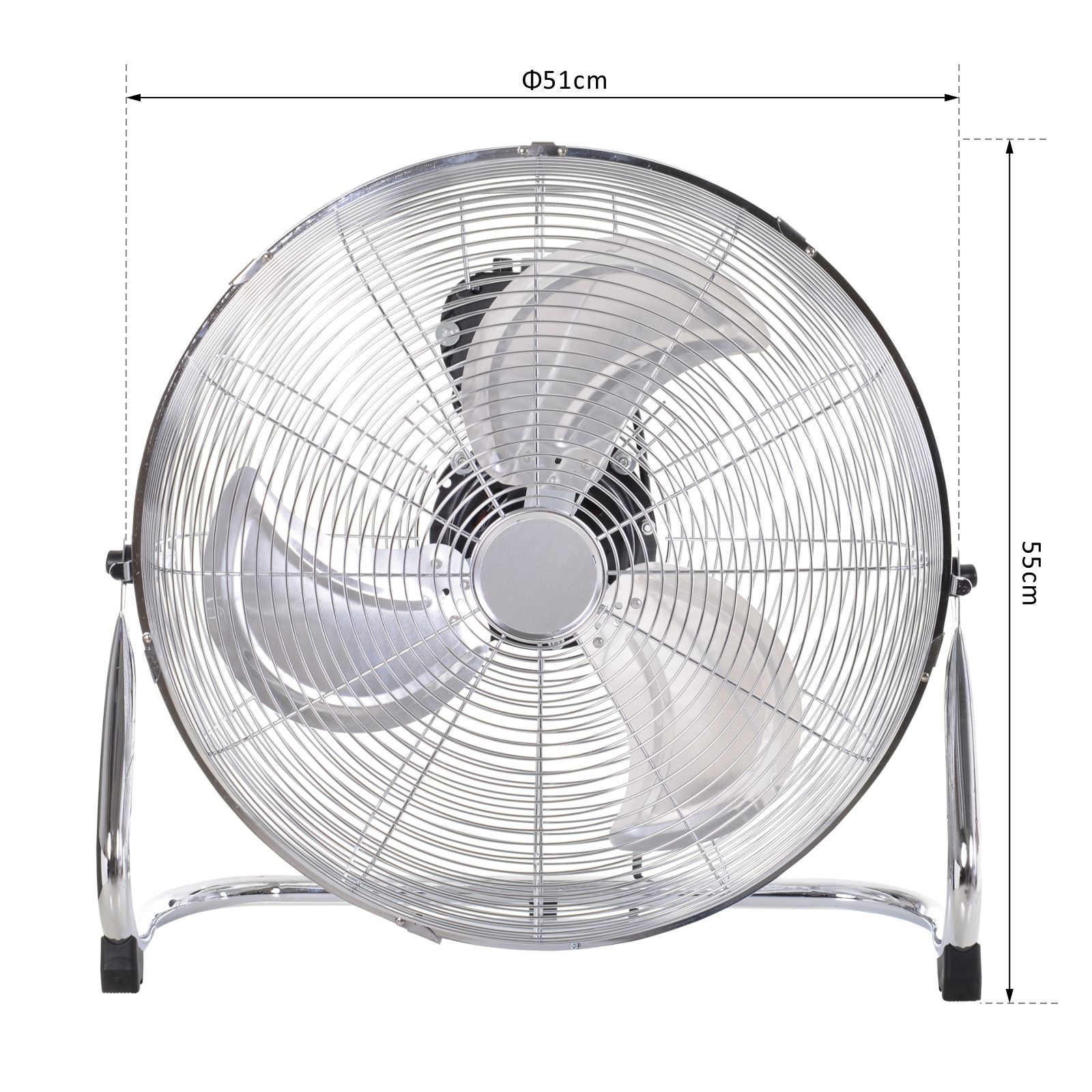 HOMCOM 20" Chrome Metal Floor Standing Fan with Tilting, High Velocity, 3 Speed, Portable Gym Fan for Home Office, Silver