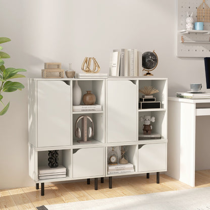 Stackable Bookcase with Adjustable Shelf and Cubes for Living Room Bedroom-White