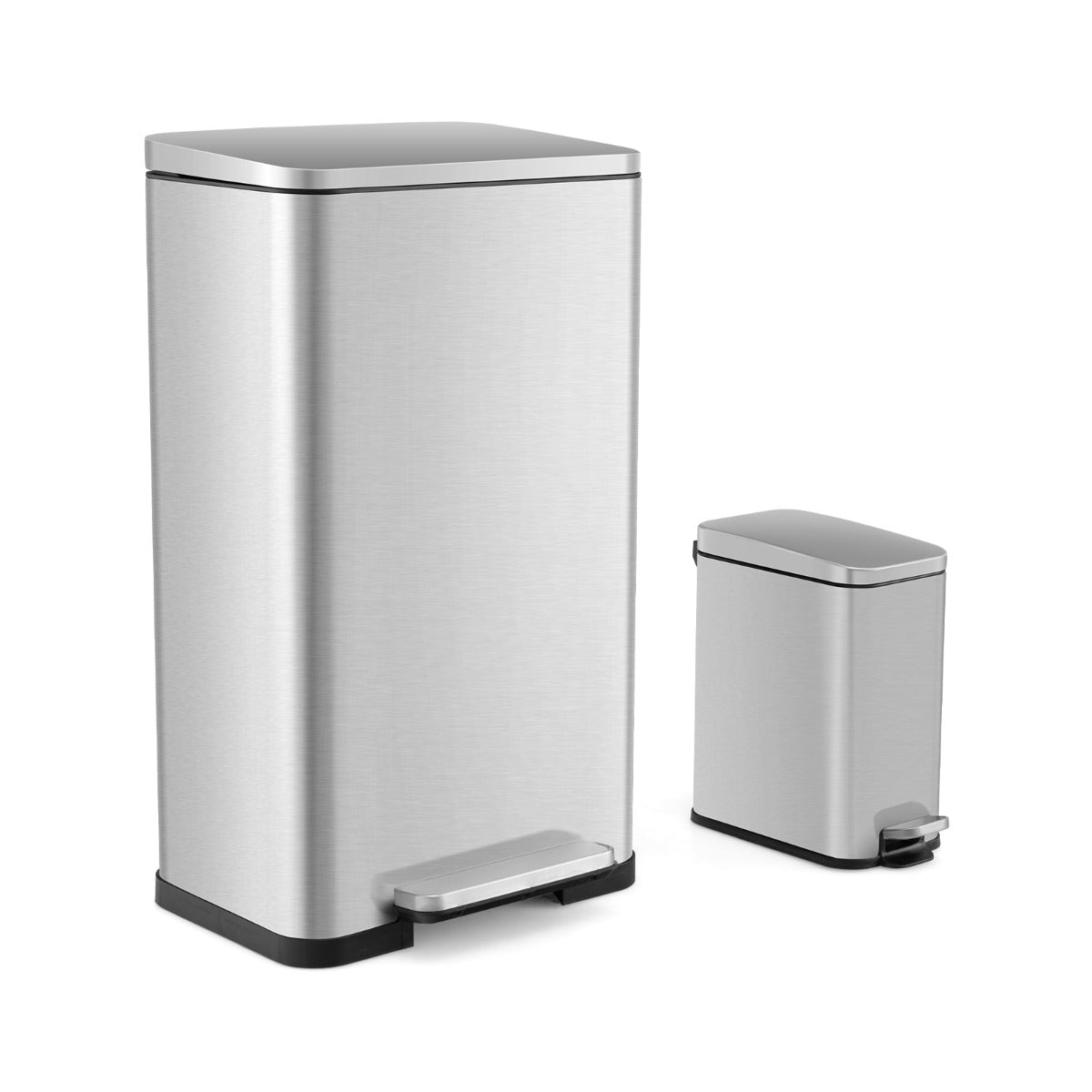 60L Stainless Steel Corner Trash Bin with Lid and Anti-slip Bottom-Silver