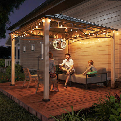 Outsunny 3 x 3 m Decorative Metal Gazebo - Black/Wood-Effect