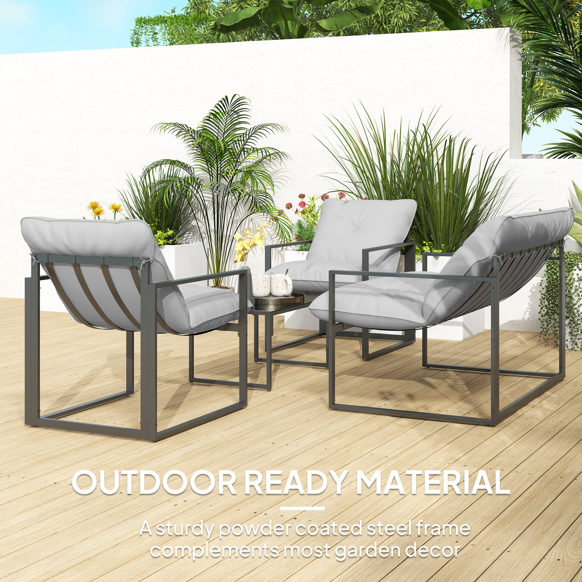 Outsunny Four-Piece Relaxed Back Garden Dining Set - Black/Light Grey