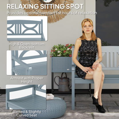 Outsunny 2-Seater Wooden Garden Bench Outdoor Patio Loveseat for Porch, Grey