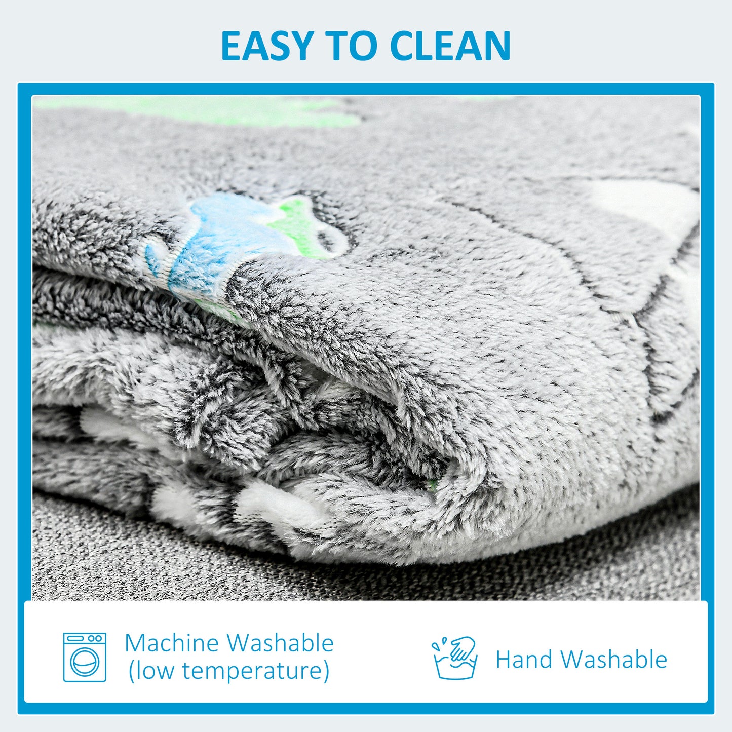 HOMCOM Glow in The Dark Flannel Fleece Throw Blanket, Fluffy Warm Throw Blanket, Kids Dinosaur Luminous Blanket, 203x153cm, Grey