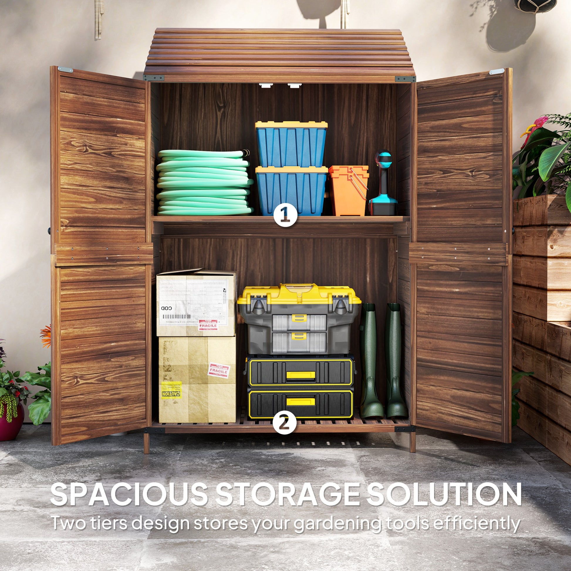 Outsunny 59 x 103.5 cm Two-Tier Wooden Garden Shed - Brown