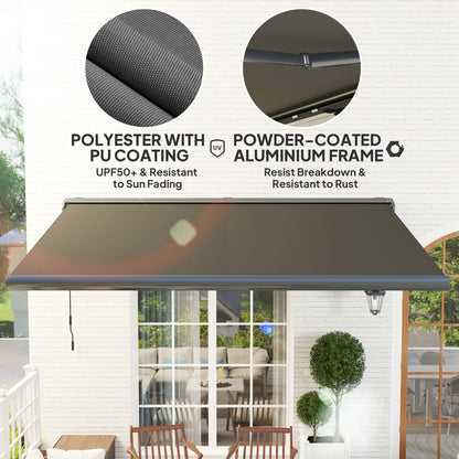 Outsunny 4 x 3(m) Full Cassette Electric Awning with Remote Controller, Aluminium Frame DIY Retractable Garden Awning, UPF50+ Sun Shade Canopy for Deck Door Window, Dark Grey