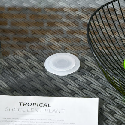 Outsunny Seven-Piece Rattan Dining Table, with Round Glass-Top Table - Mixed Grey