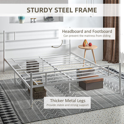 HOMCOM King Bed Frame, Metal Bed Base with Headboard and Footboard, Metal Slat Support and 31cm Underbed Storage Space