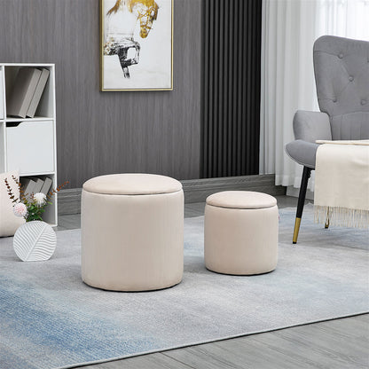 HOMCOM Modern Storage Ottoman with Removable Lid, Fabric Storage Stool, Foot Stool, Dressing Table Stool, Set of 2, White