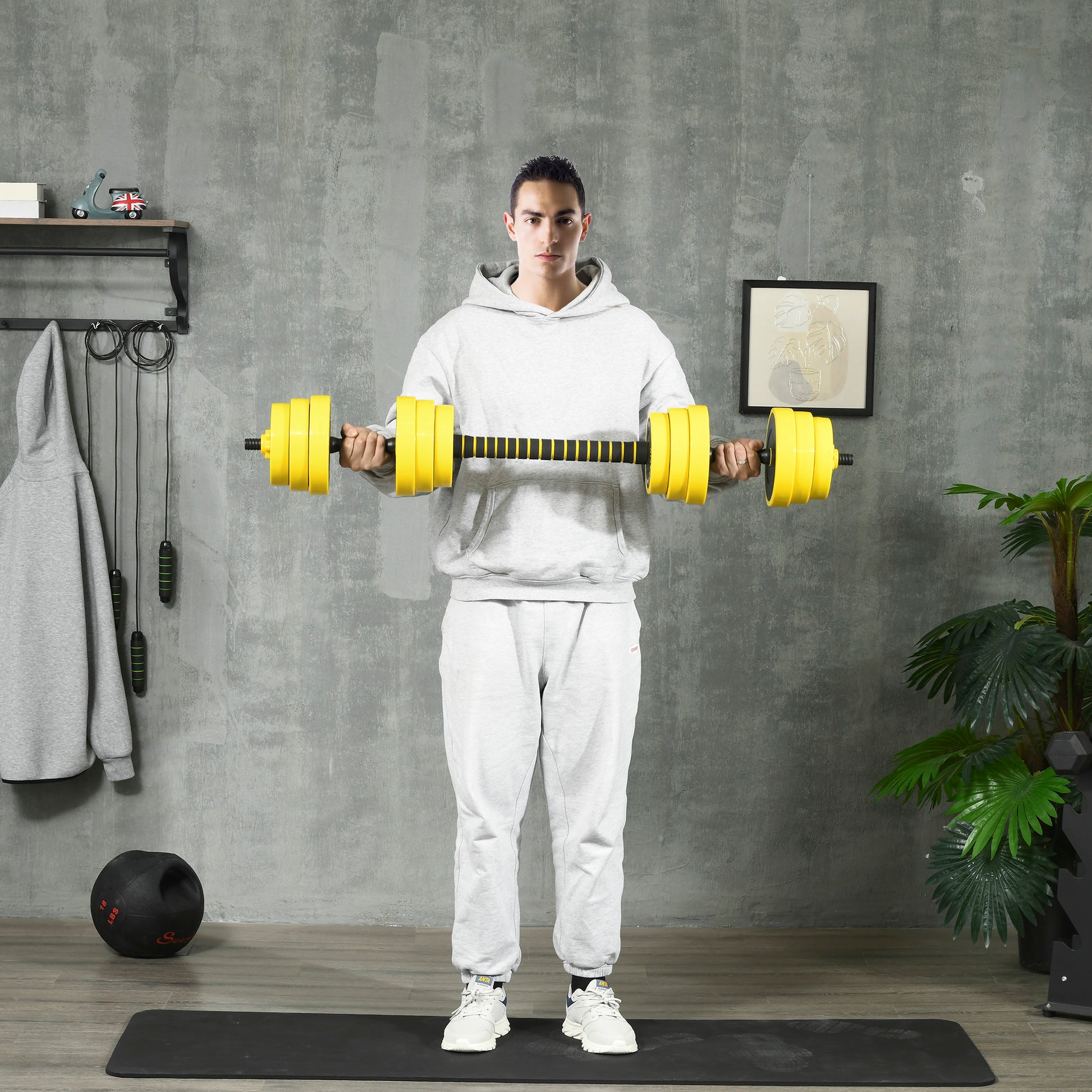 HOMCOM 30kg Dumbbell & Barbell  Adjustable Set Plate Bar Clamp Rod Home Gym Sports Area Exercise Ergonomic