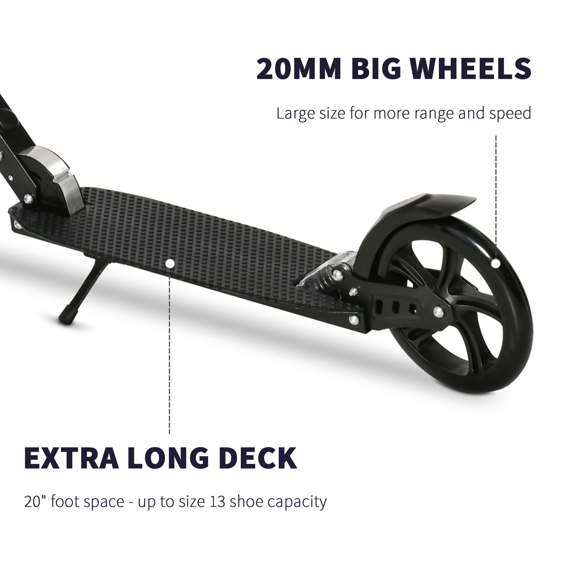 HOMCOM One-click Folding Kick Scooter for 14+ w/ Adjustable Handlebar, Push Scooter with Kickstand, Dual Brake System, Shock Absorber, Black
