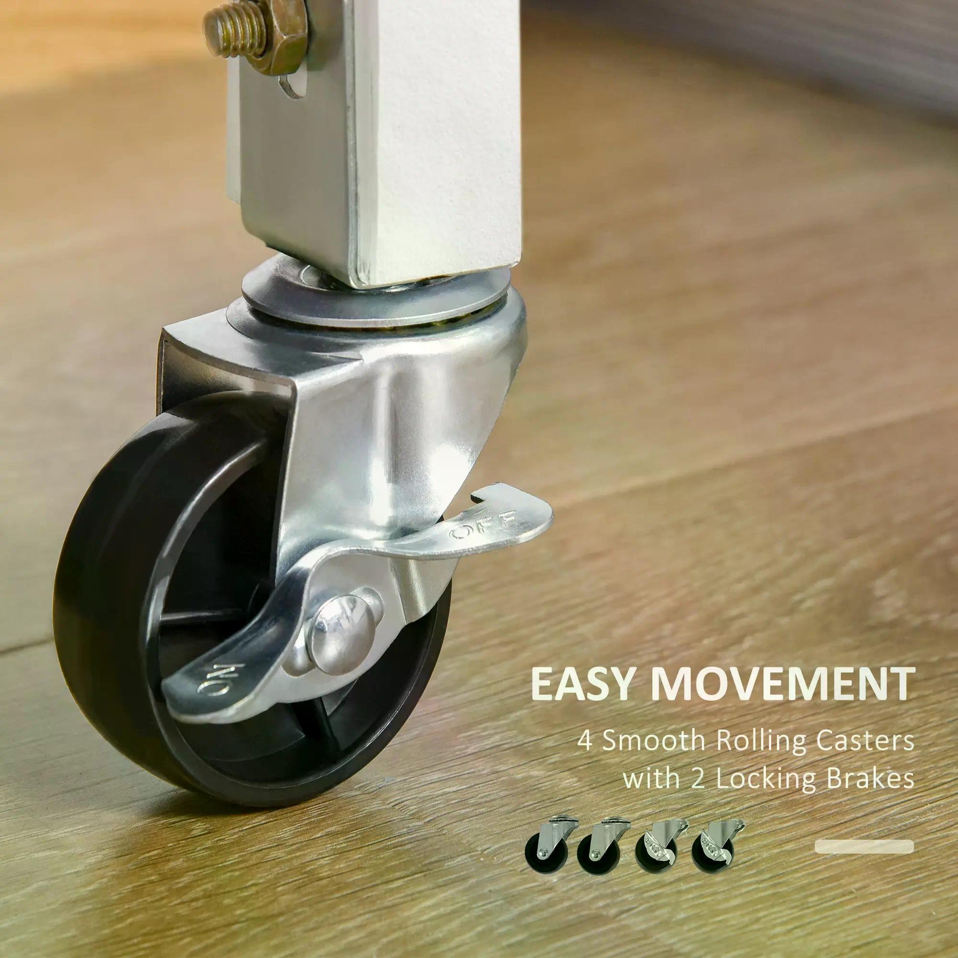 HOMCOM Rolling Kitchen Island Trolley Utility Cart on Wheels with Bamboo Table Top, Storage Cabinet, Drawer and Wire Basket - White