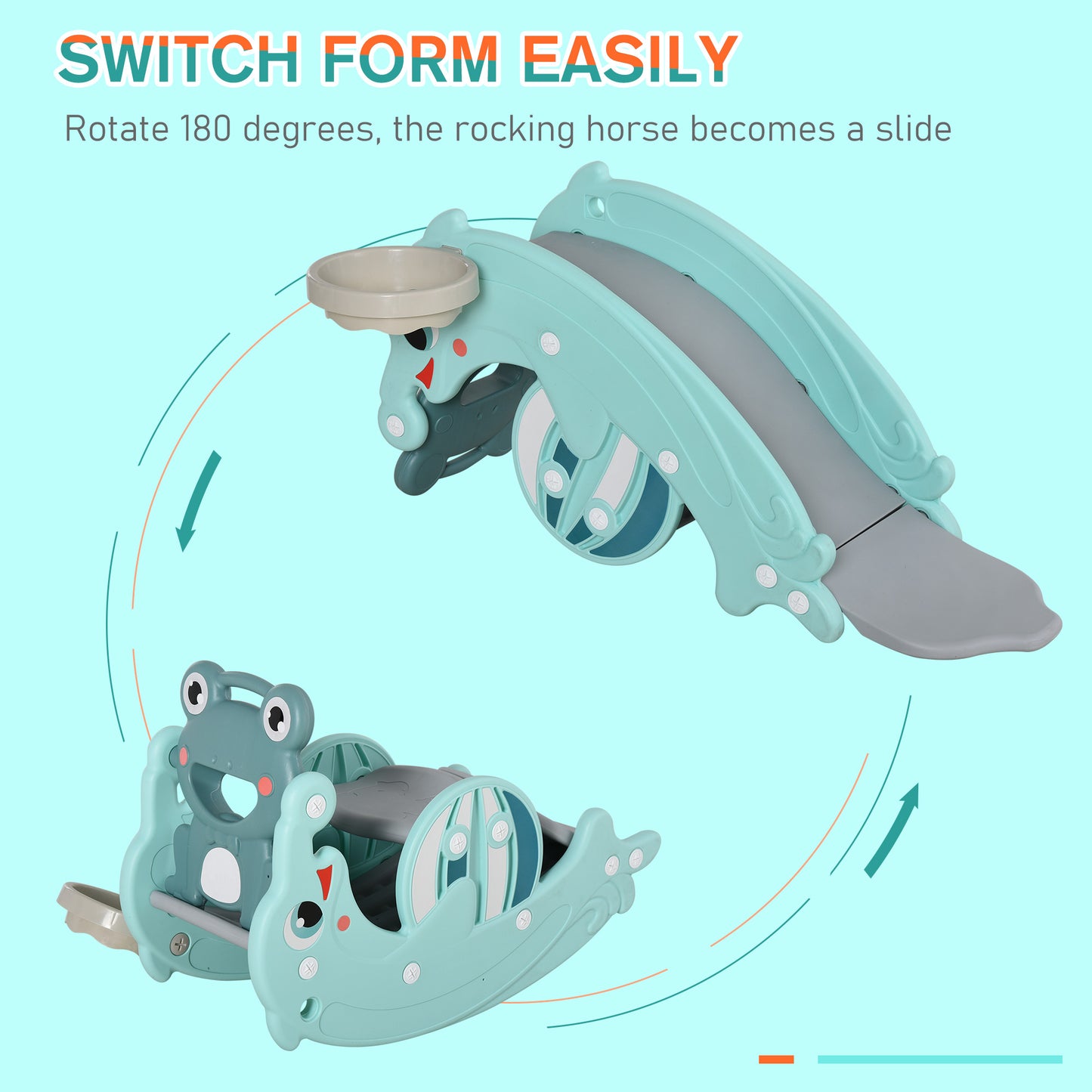 HOMCOM 3-in-1 Kids Slide with Basketball Hoop, Equipment Playground Toy, Toddler Slide Toddler Climber Slide Playset, Age 1.5-3, Green