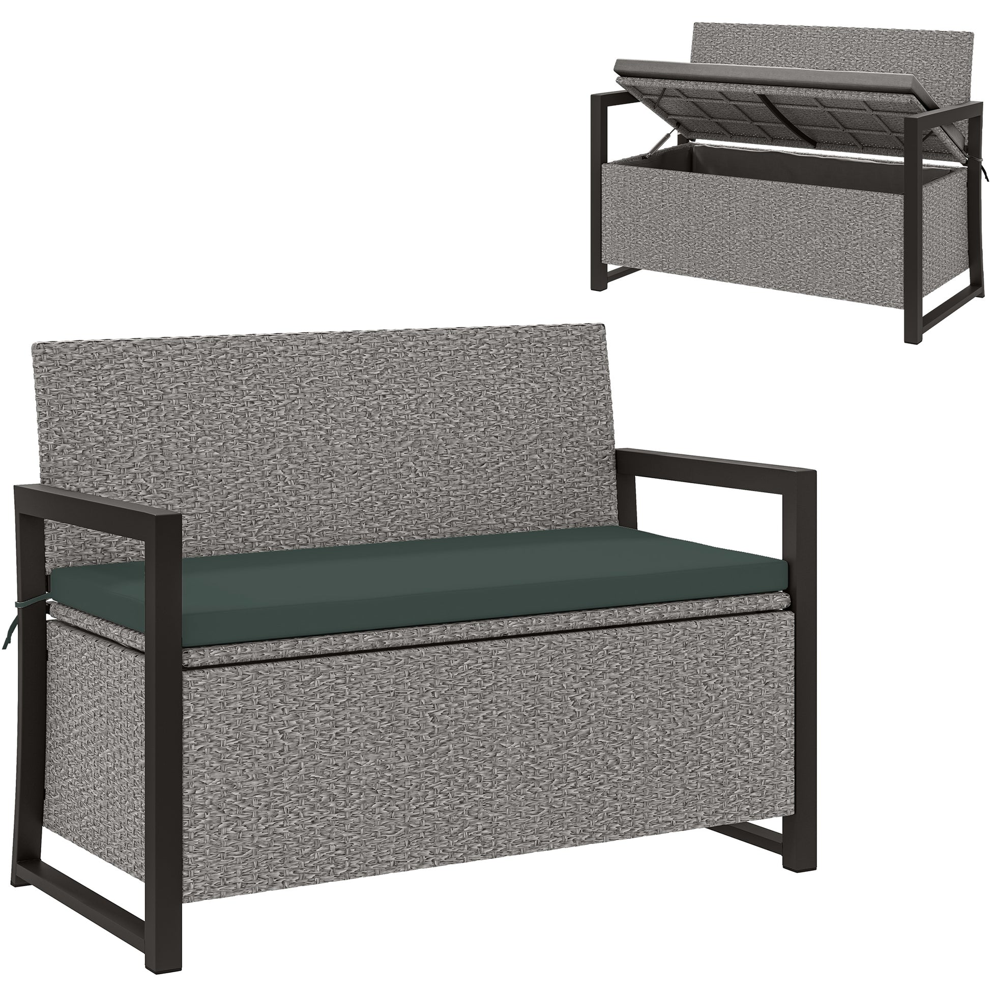 Outsunny 151.5L Storage Garden Bench, with Cushion - Grey