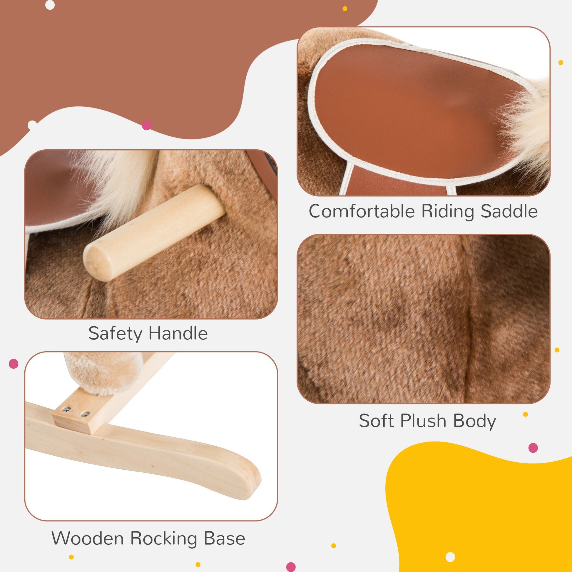 HOMCOM Kids Plush Rocking Horse-Brown