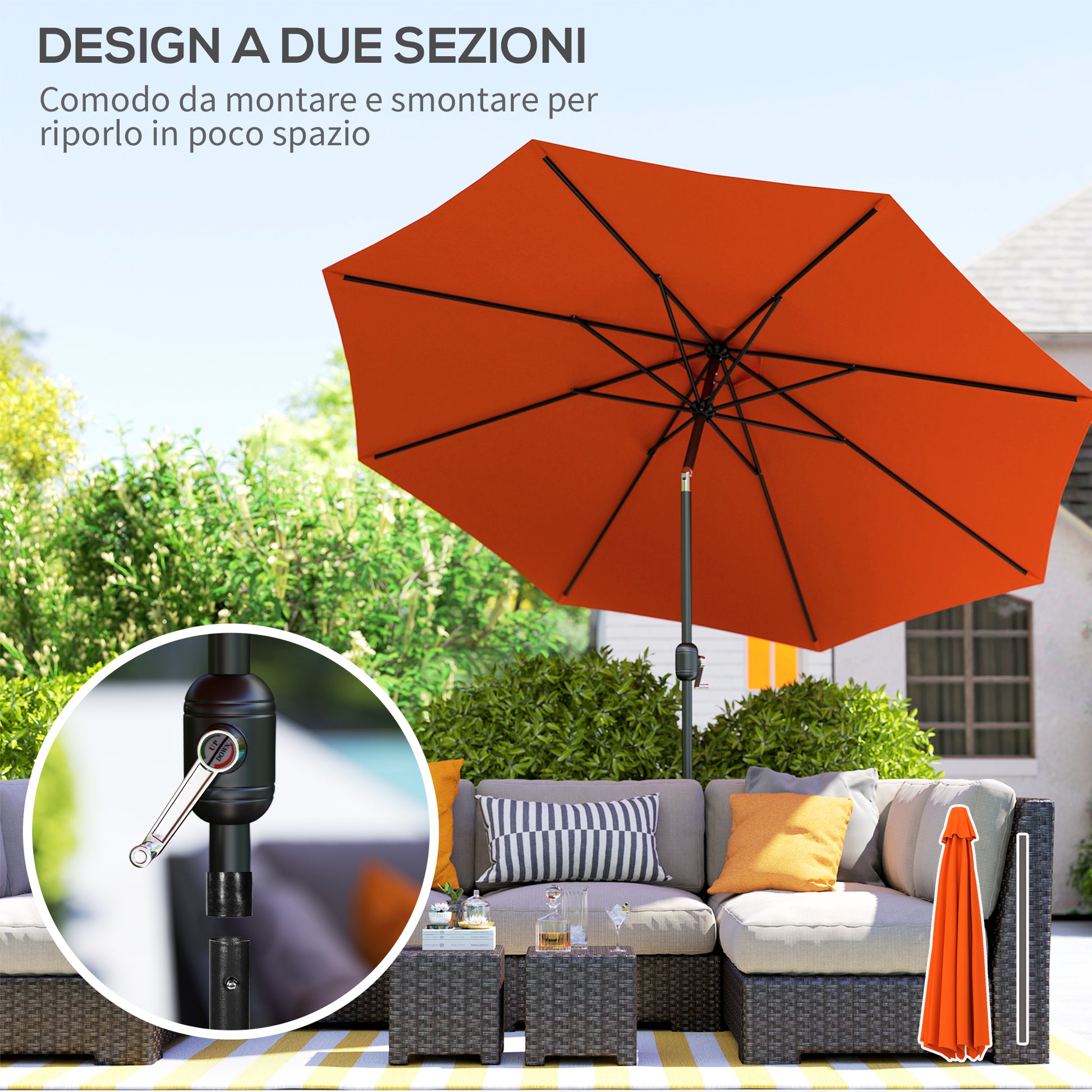 Outsunny 3(m) Garden Parasol Umbrellas, Outdoor Sun Shade with 8 Ribs, Tilt and Crank Handle for Balcony, Bench, Garden, Orange