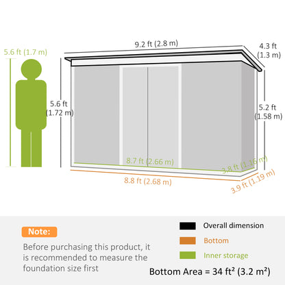 Outsunny 4 x 9ft Metal Shed, with Foundation Shed - Brown