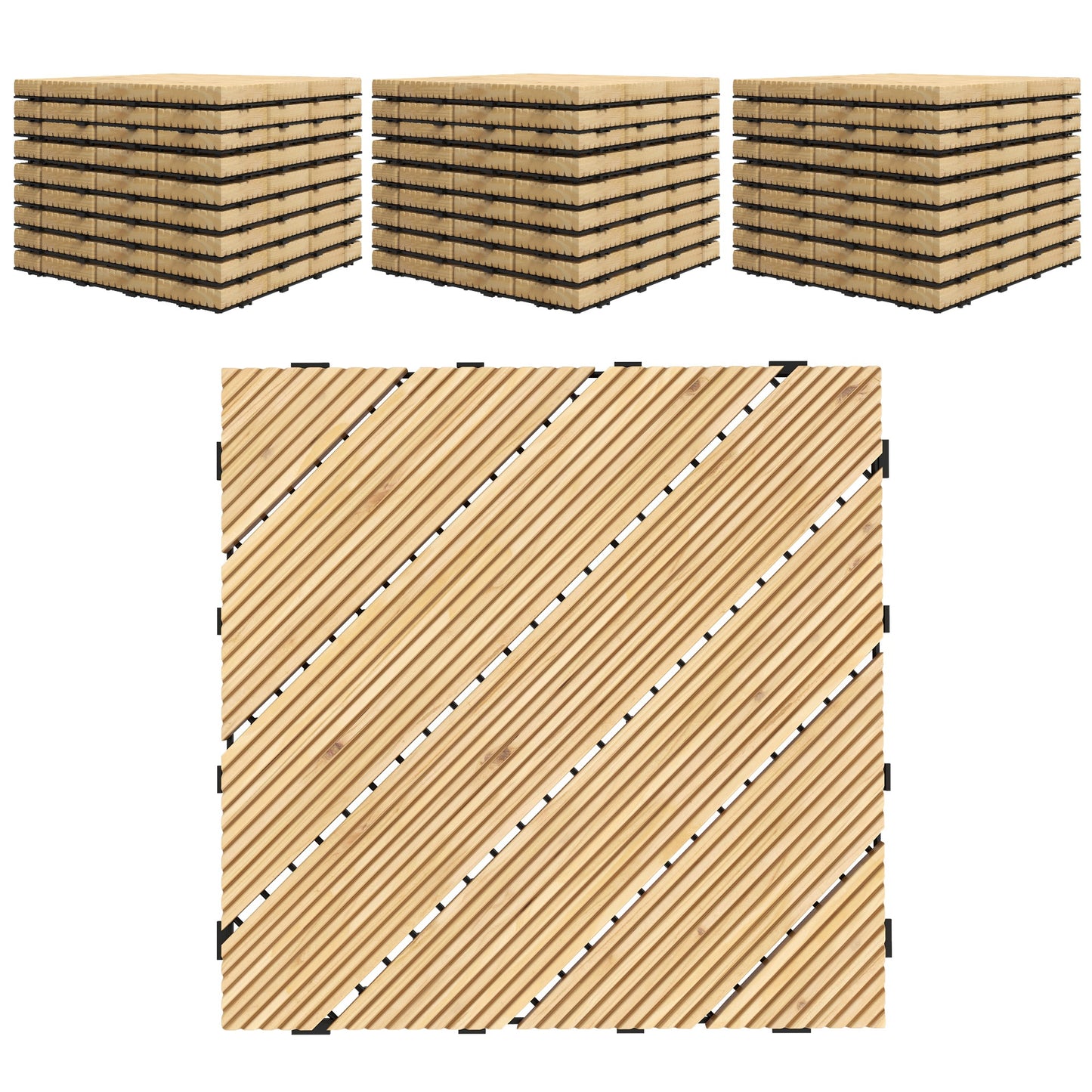 Outsunny 27 Pcs Wooden Interlocking Decking Tiles, 30 x 30 cm Anti-slip Outdoor Flooring Tiles, 0.81? per Pack, All Weather Use for Patio, Balcony, Terrace, Hot Tub, Yellow