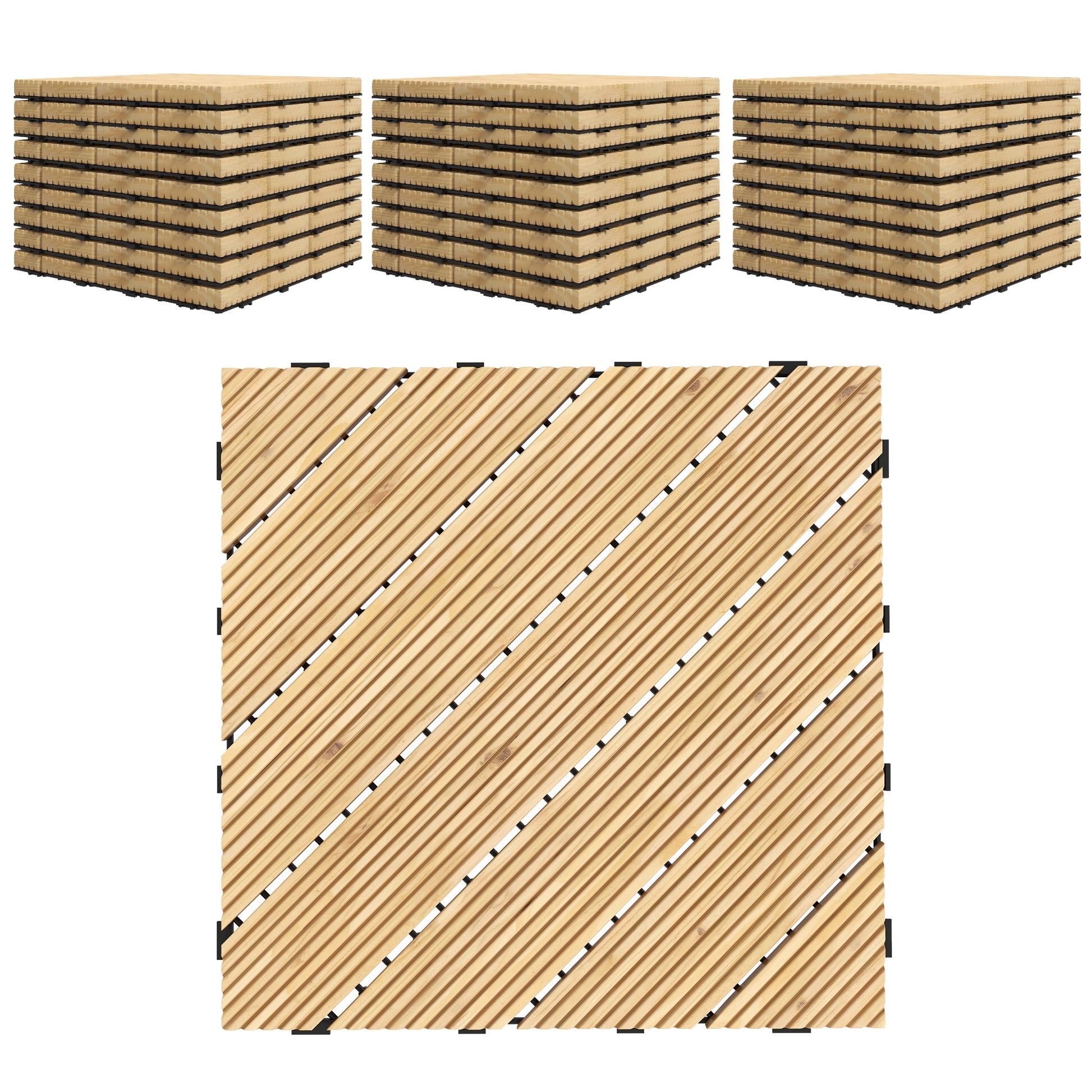 Outsunny 27 Pcs Wooden Interlocking Decking Tiles, 30 x 30 cm Anti-slip Outdoor Flooring Tiles, 0.81? per Pack, All Weather Use for Patio, Balcony, Terrace, Hot Tub, Yellow