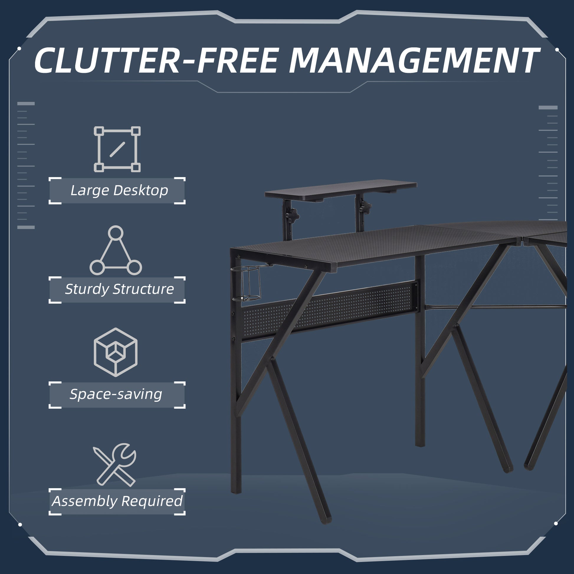 HOMCOM Gaming Desk L-Shaped Corner Computer Table for Home Office PC Workstations with Adjustable Monitor Stand , Black