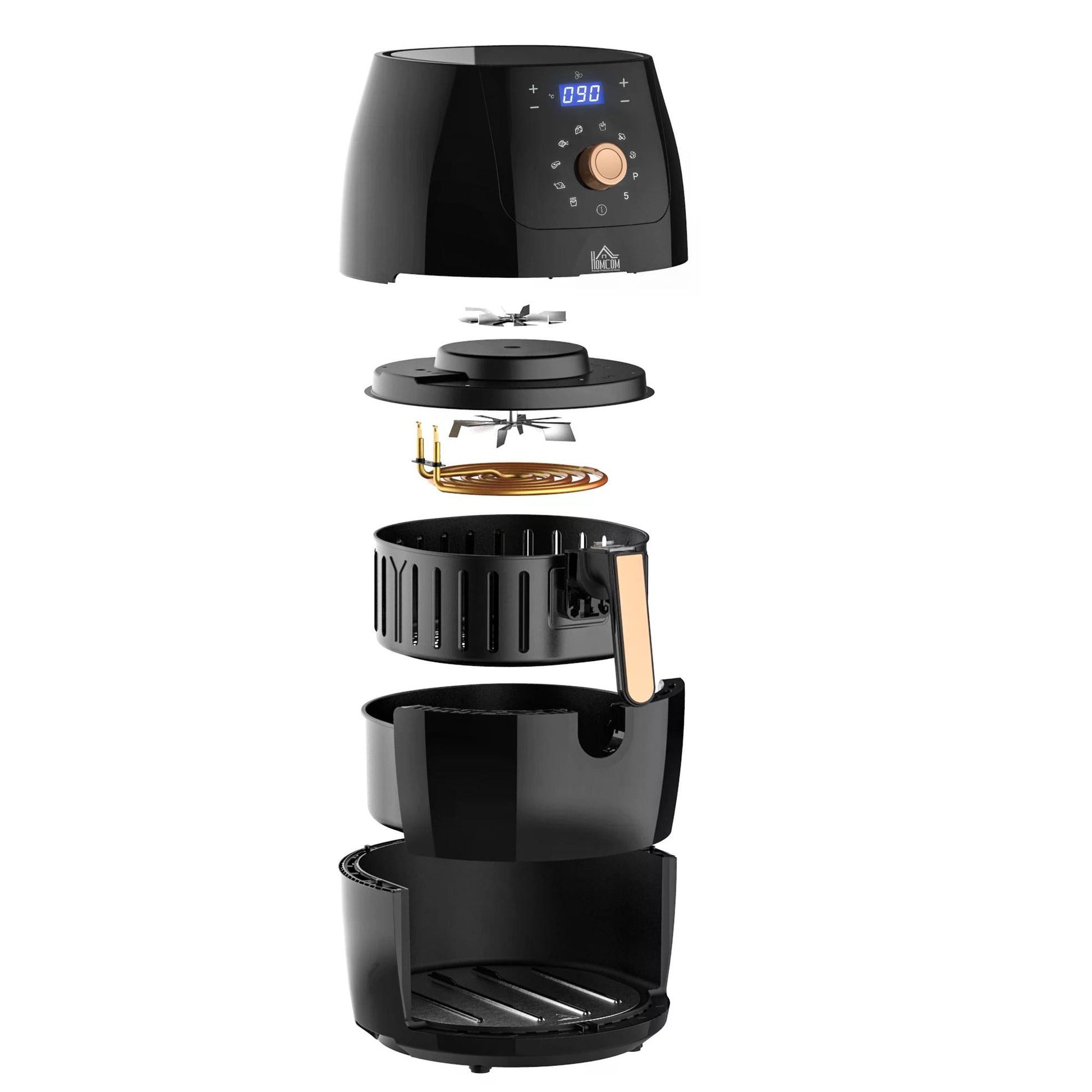 HOMCOM Digital Air Fryer 1700W 5.5L with Rapid Air Circulation System Adjustable Temperature 60 Min Timer for Healthy Oil Free Low Fat