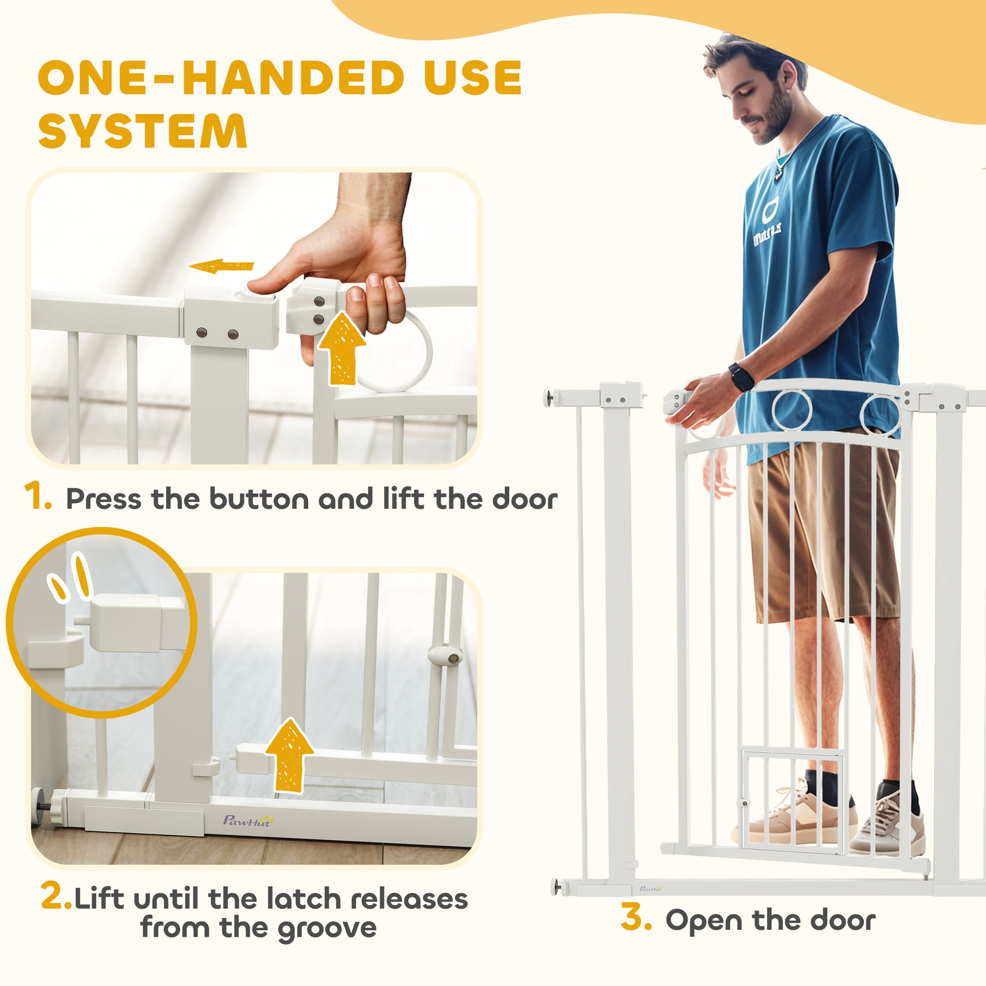 PawHut 106cm Tall Dog Gate with Cat Door, 7cm and 14cm Extensions, for Stairs, Doorways, 76-104cm Width