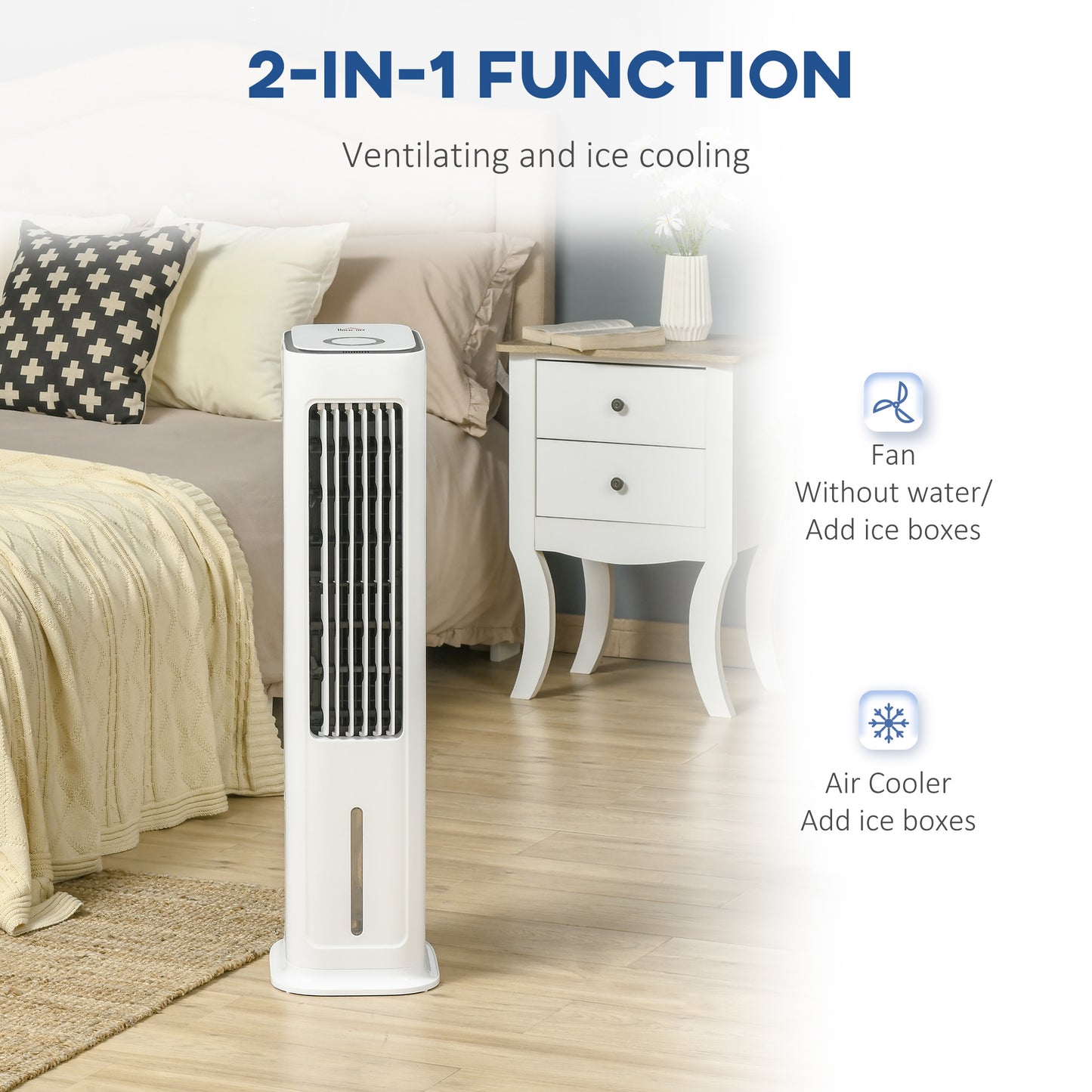 HOMCOM Evaporative Air Cooler, Oscillating Ice Cooling Fan with 3 Modes, 3 Speeds, Remote Control, Timer, and Oscillation, White