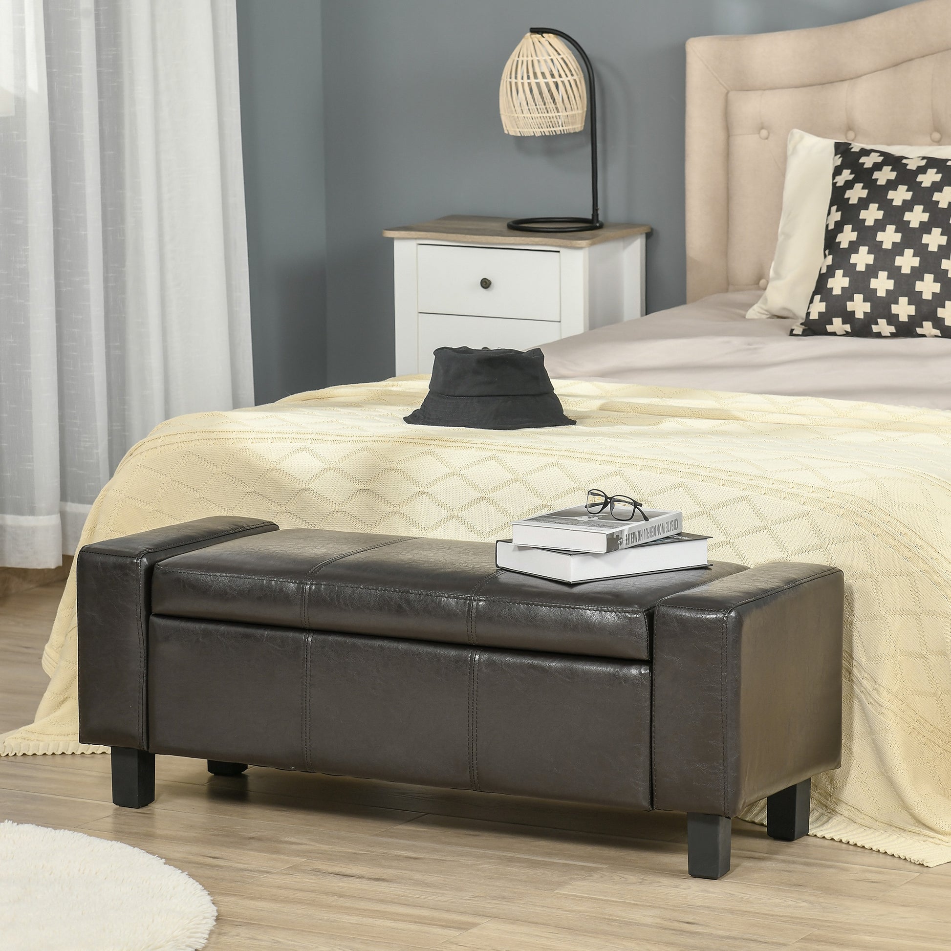 HOMCOM PU Leather Upholstered Flip-Lip Ottoman Black