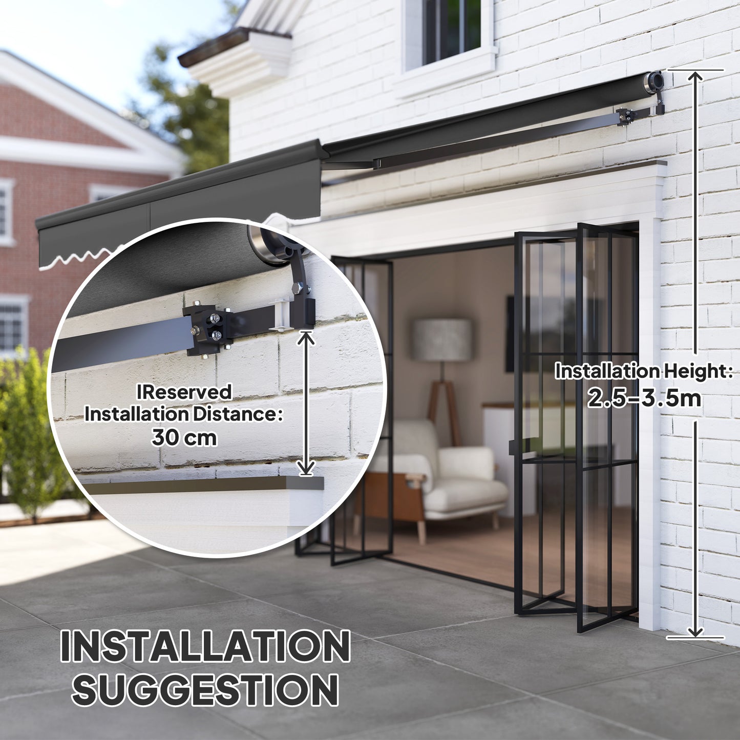 Outsunny 3 x 2.5m Electric Awning with Remote Controller, Aluminium Frame DIY Retractable Awning, UV30+ Sun Shade Canopy for Garden Patio Deck Door Window, Dark Grey