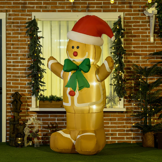 HOMCOM 183cm Christmas Inflatable Gingerbread Man Holiday Yard Lawn Decoration with LED Lights, Indoor Outdoor Blow Up Decor