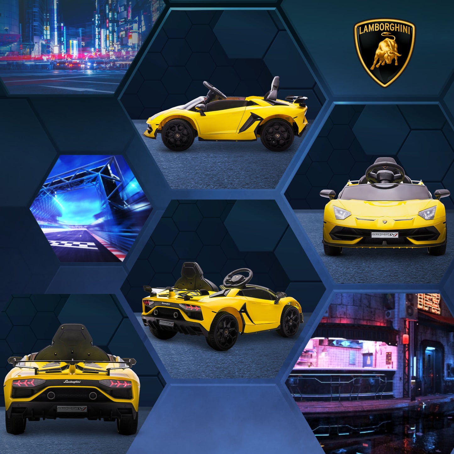 HOMCOM Lamborghini Licensed 12V Kids Electric Car w/ Butterfly Doors, Easy Transport Remote, Music, Horn, Suspension - Yellow