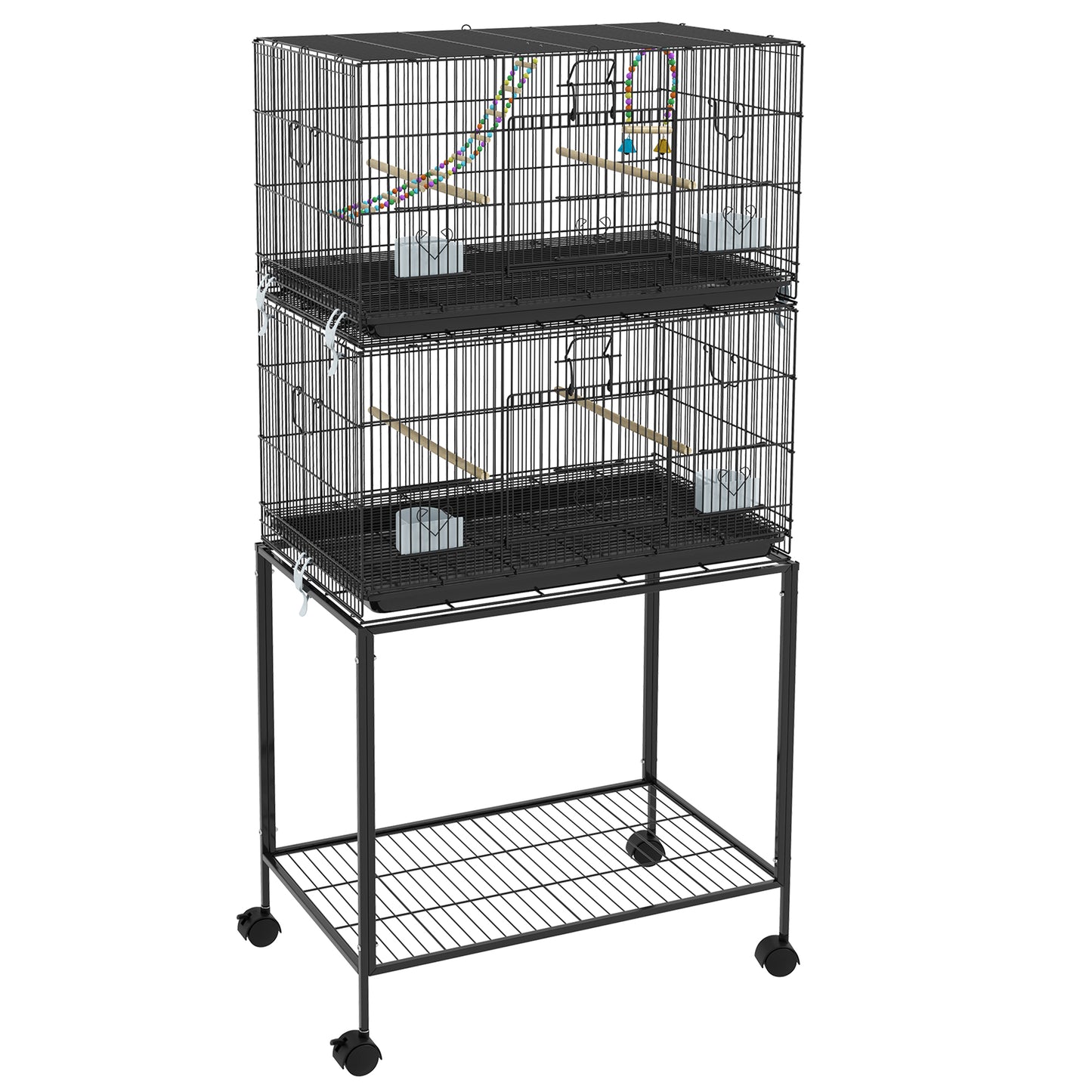 PawHut Two-Tier Bird Cage on Wheels, with Stand, for Small Birds